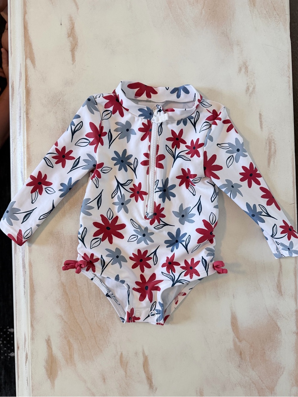 Carter's White One-Piece Rash Guard with Red & Gray Floral Print